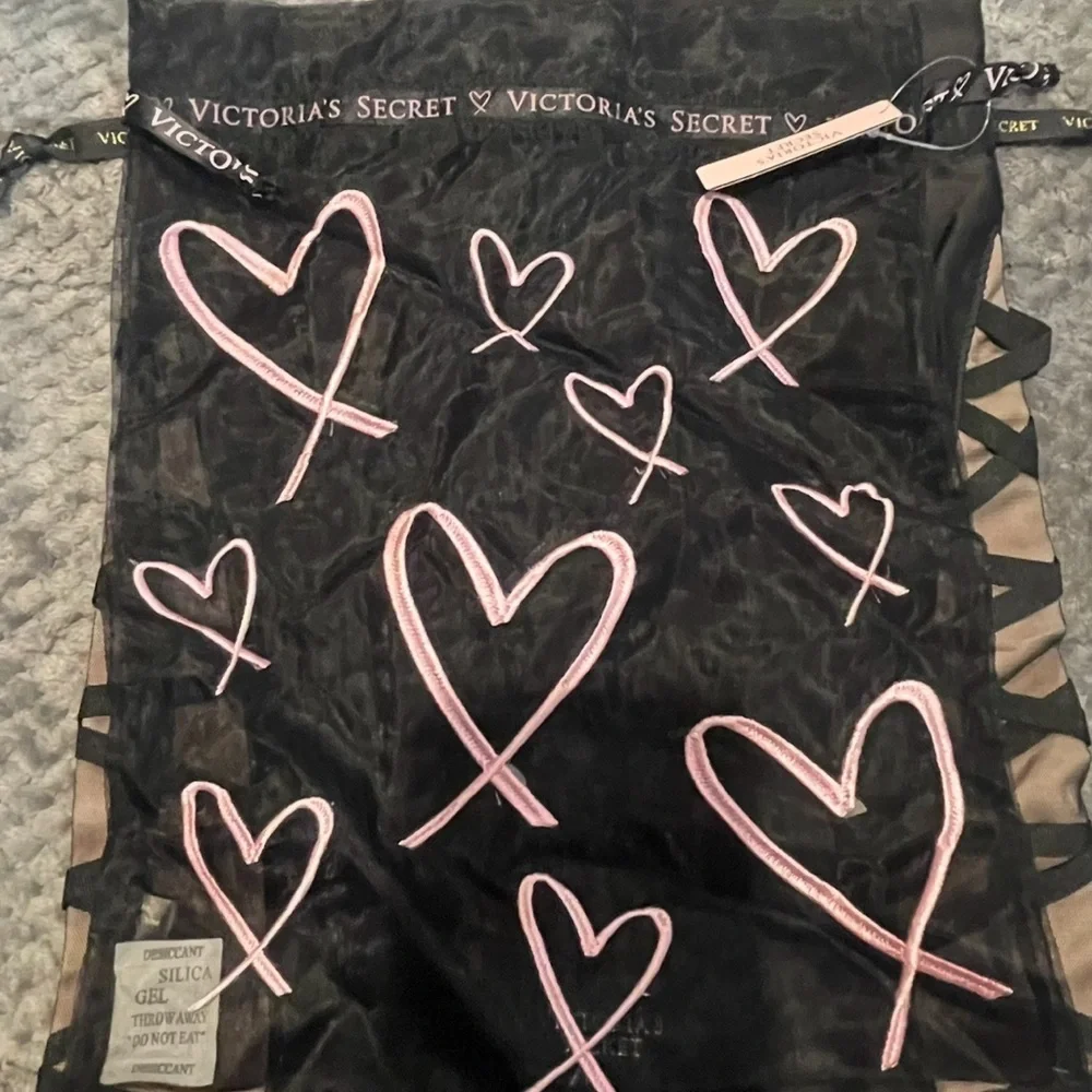 (2)Victoria's Secret Black Bags with Pink Hearts & (1) corset style - Picture 3 of 4